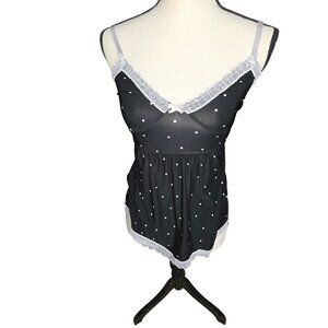 Black & White Polka Dot Lace Trim Babydoll Lingerie*Adj Straps*Sissy*NWOT